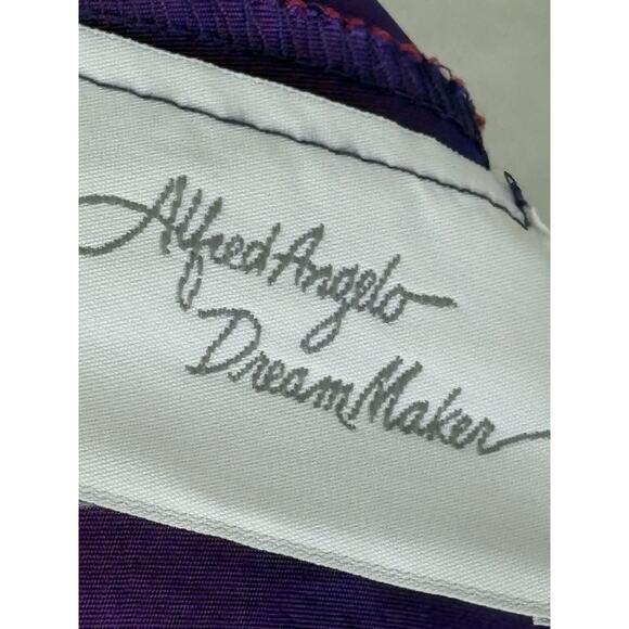 Vintage 80s Alfred Angelo Midi Dress Puff Slv Iridescent Purple Taffeta Prom S - Picture 10 of 12